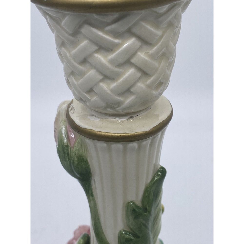 Set Of 2 FITZ and FLOYD Candlesticks‎ Cabbage Rose Flowers Floral-1 Repaired - Picture 9 of 10